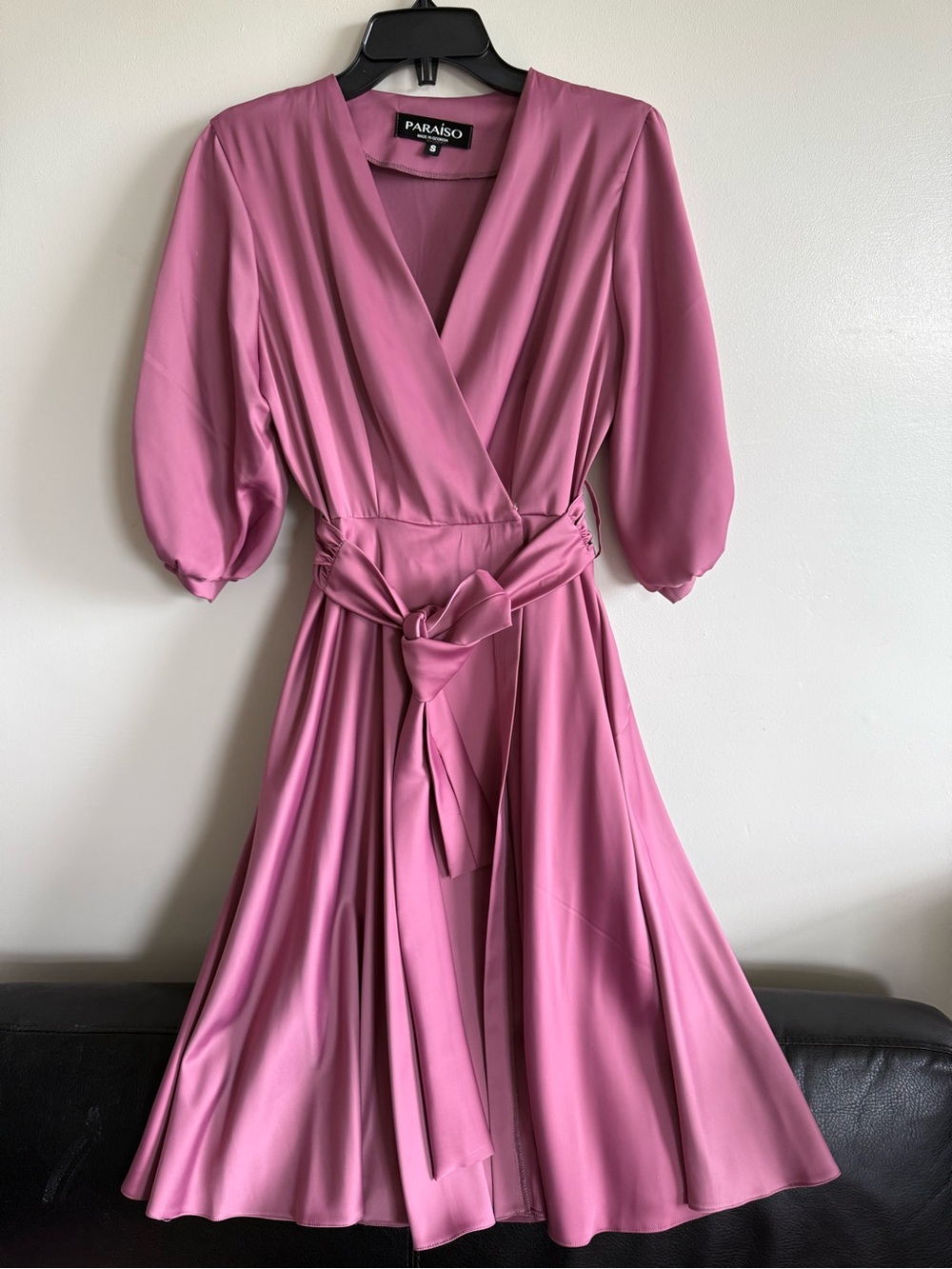 Dusty Rose Wrap Midi Dress with Self-Tie Waist